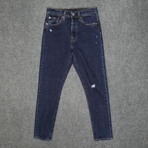 Levis 501 Jeans Womens 25x28 Blue Distressed Button Fly Premium Denim Dark